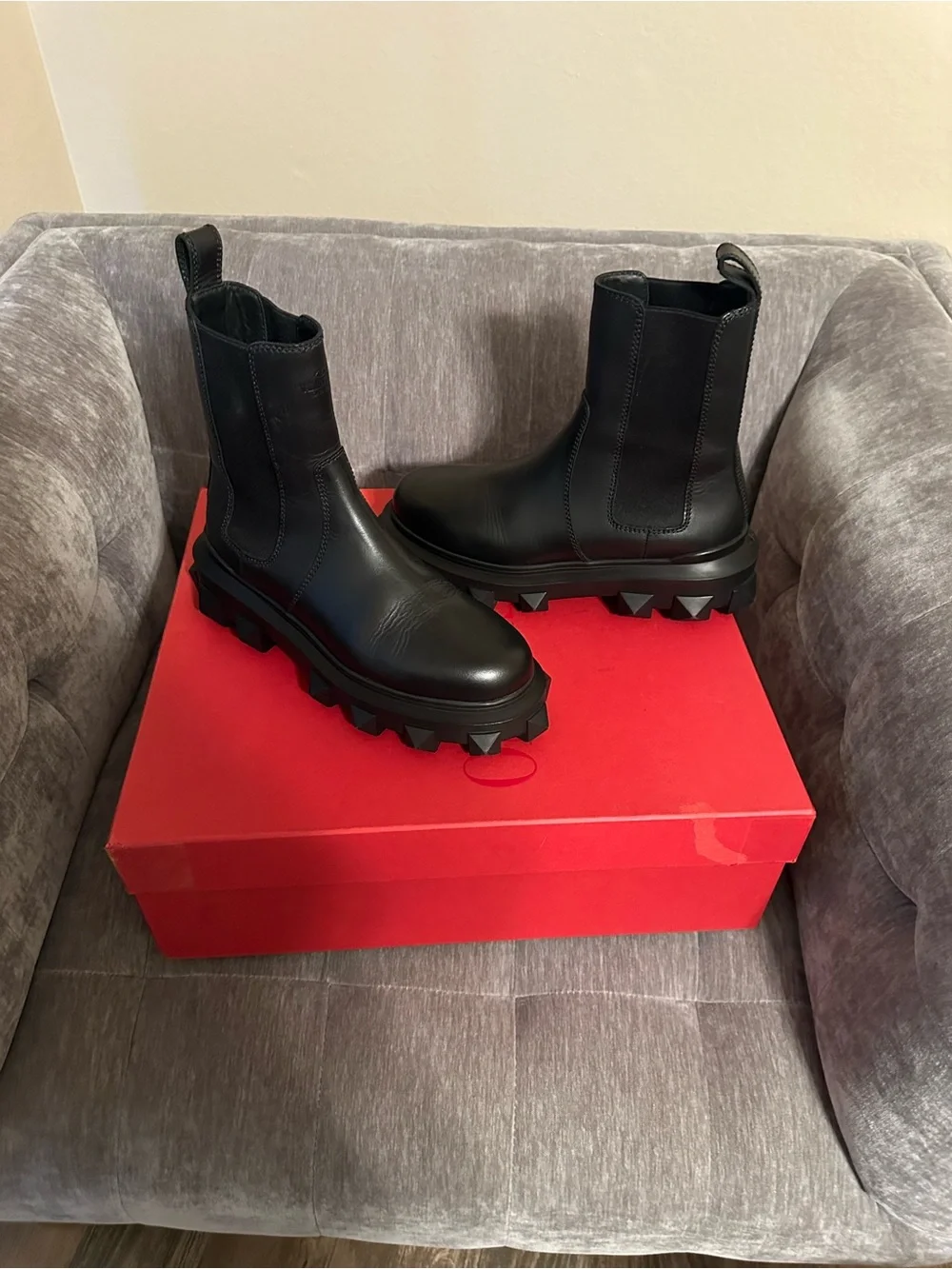 Valentino Leather Studded Accents Chelsea Boots